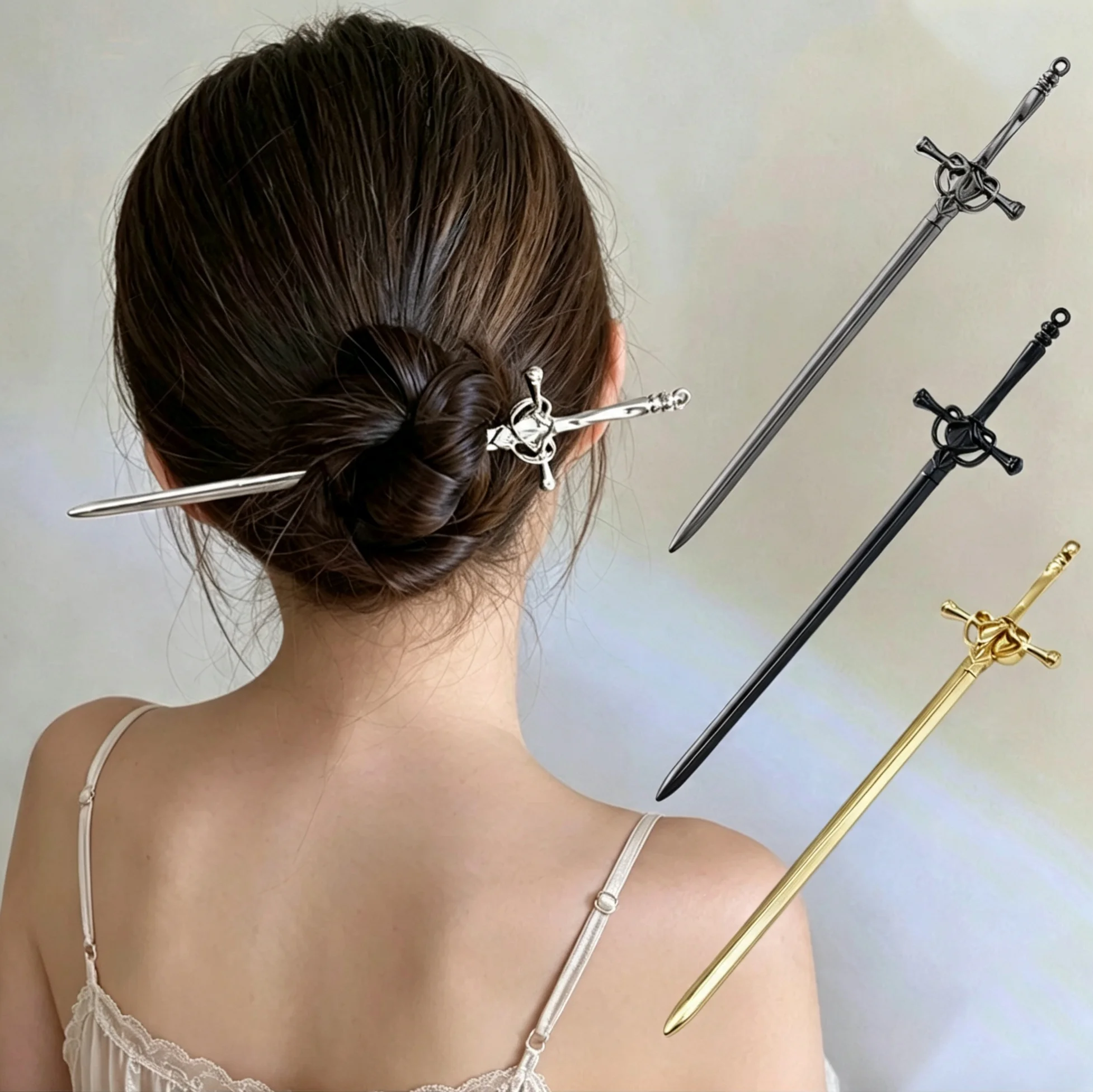 1Pc Creative Sword Hair Stick Hairpins Headwear Chinese Style Sword Hair Fork Buns Punk Hairpin Women Trendy Hair Accessories