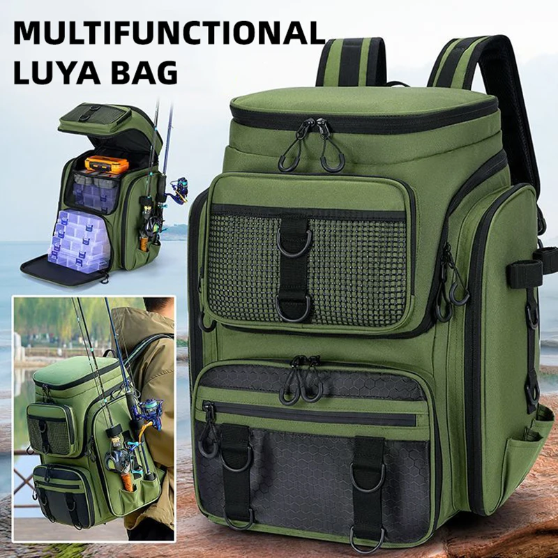 50L Fishing Backpack with Rod Holders Chest Bag Fish Tackle Lure Organizer Storage Bagpack  Outdoor Camping Hiking Large Bags