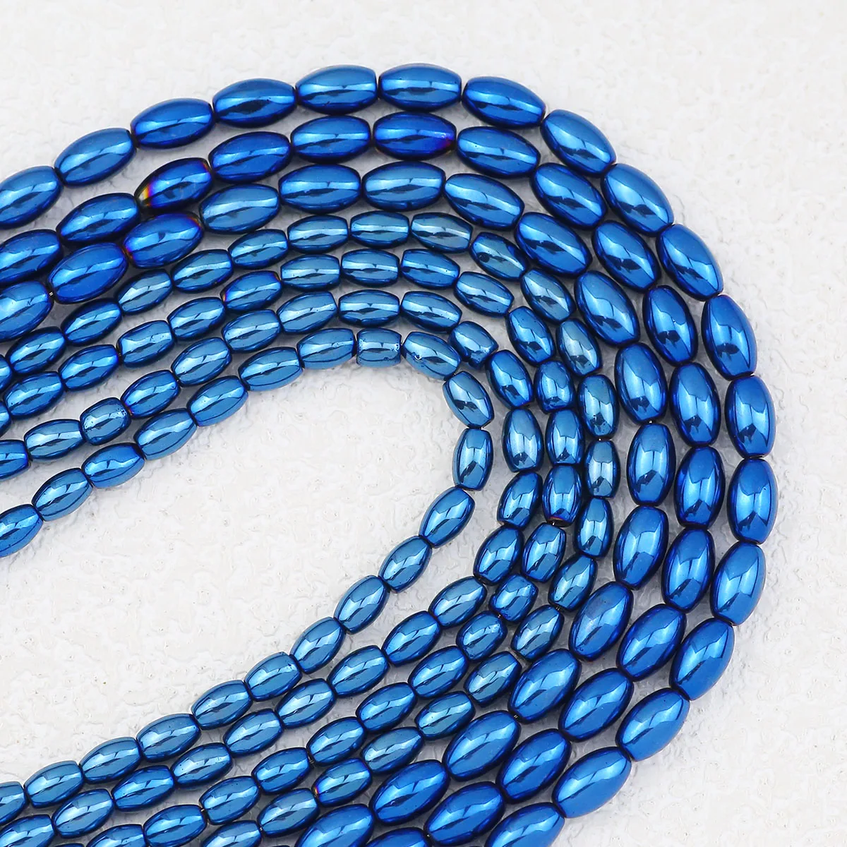 1 strand 4x6/5x8mm Blue Natural Stone Hematite Rice Grains Oval Spacer Loose Beads For Jewelry Making Bracelets DIY Accessories