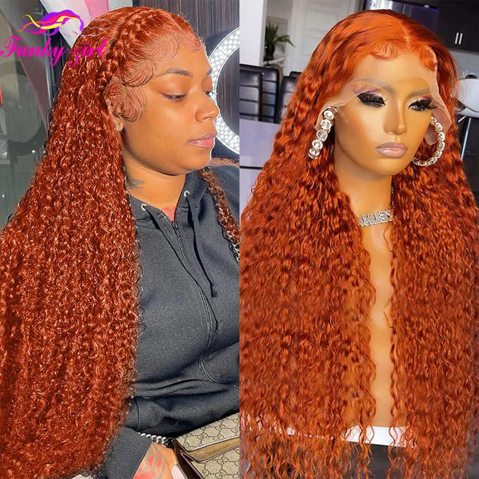 Ginger Water Wave Human Hair Wig 13x4 Lace Front Wigs Brazilian Orange Color Deep Curly Wave Lace Front Human Hair Wig