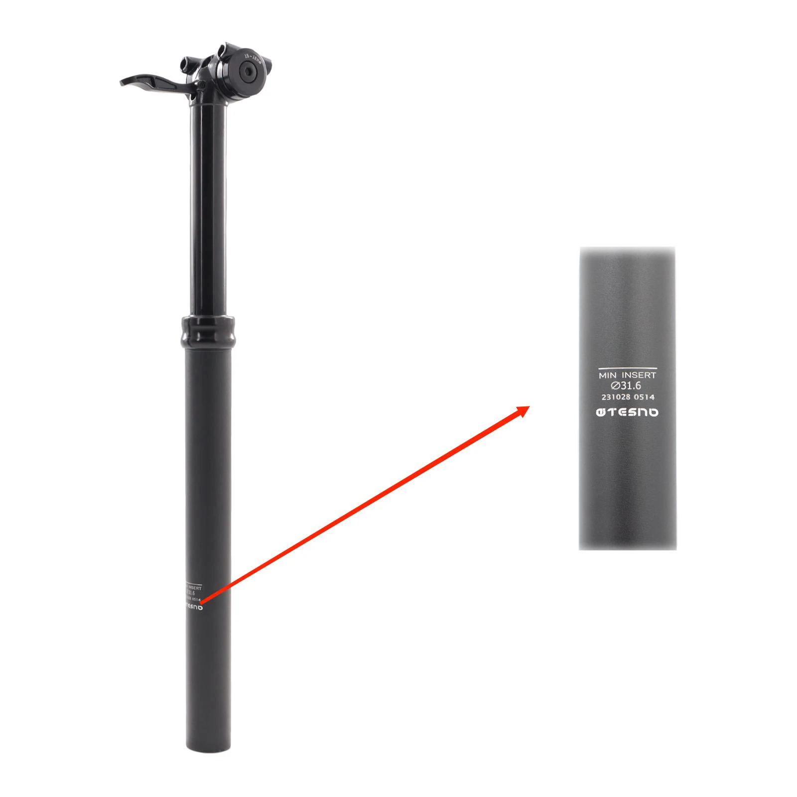 TESNO tiang penyangga sadel sepeda Manual, tiang penyangga tempat duduk sepeda panjang perjalanan bisa disesuaikan hidrolik 30.9/31.6