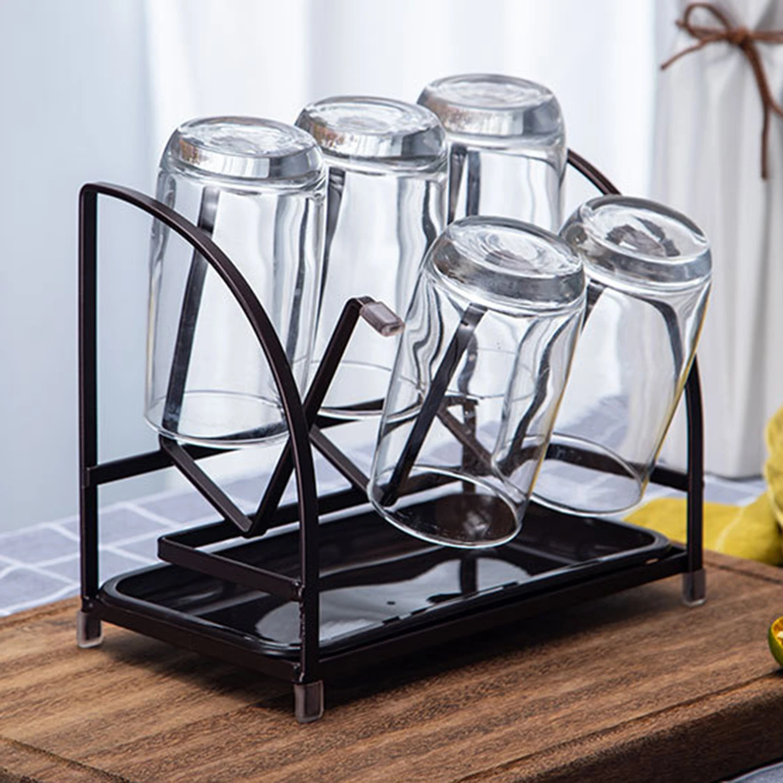 Metal Luxury Drying Rack with 6 Hooks Non Slip Mugs Cups Shelf Organizer Drying Rack for Home Kitchen Bottles Mugs Glasses etc.