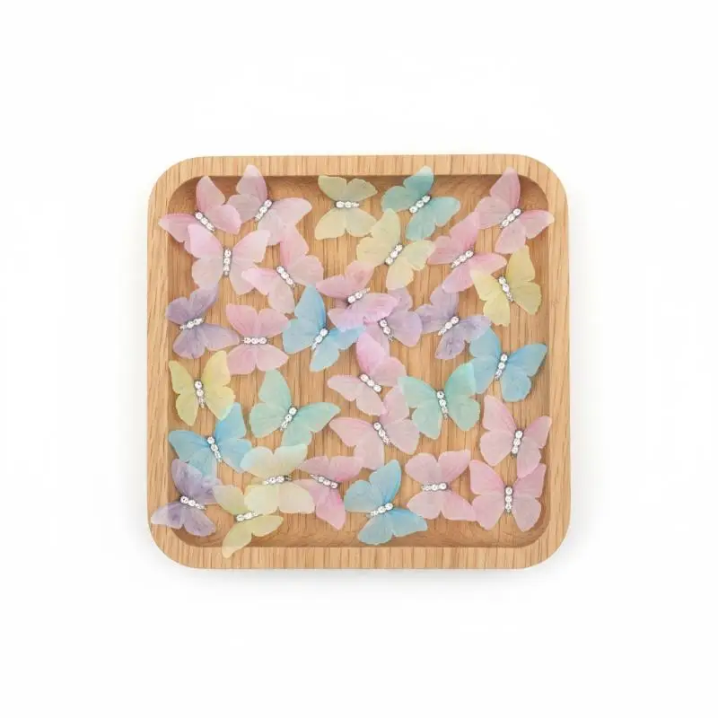 New 50Pcs 3D Organza Fabric Butterfly Appliques Gradient Color Double-layer Simulation Mesh Butterfly Patch Translucent view 5