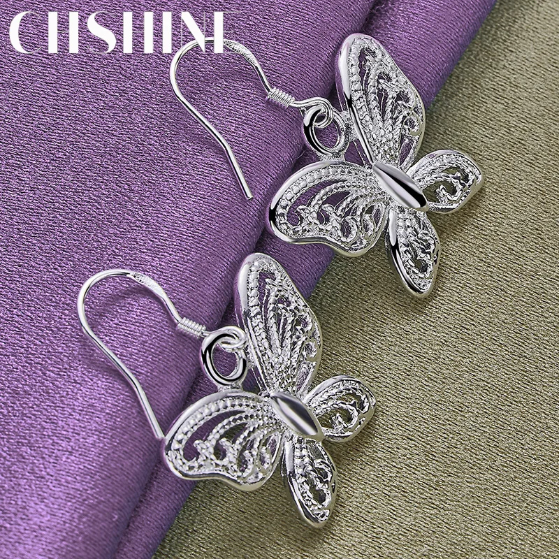 CHSHINE 925 Sterling Silver Butterfly Earrings For Women Wedding Party Fashion Charm Jewelry