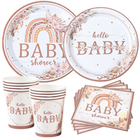 8Guests Baby Shower Disposable Tableware Flower Party Decoration Child Paper Plates Cups Napkins Gender Reveal Party Supplies