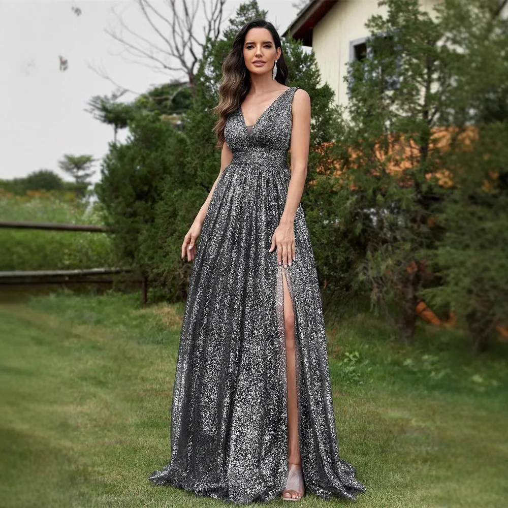 

New Sexy Long Svel Evening Gown Women's Par Dr Slit Design Slim Fit Wedding Reception Attire Polyester Fiber