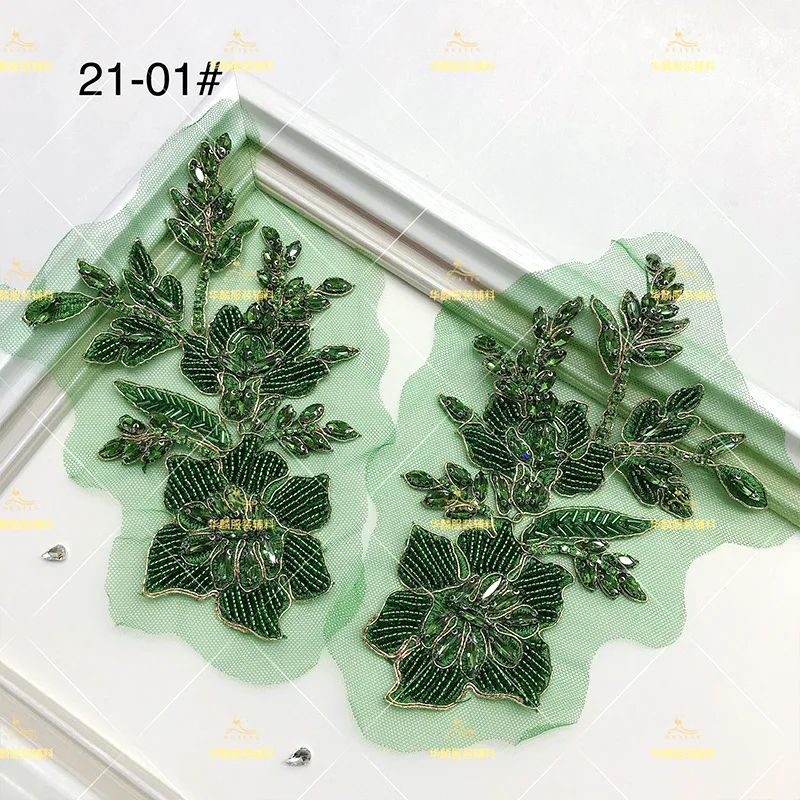 

21 Colors Sample Luxury Handmade Diamond DIY Appliqued Material Evening Dress Fabric Beading Crystal Tulle Apparel Decoration
