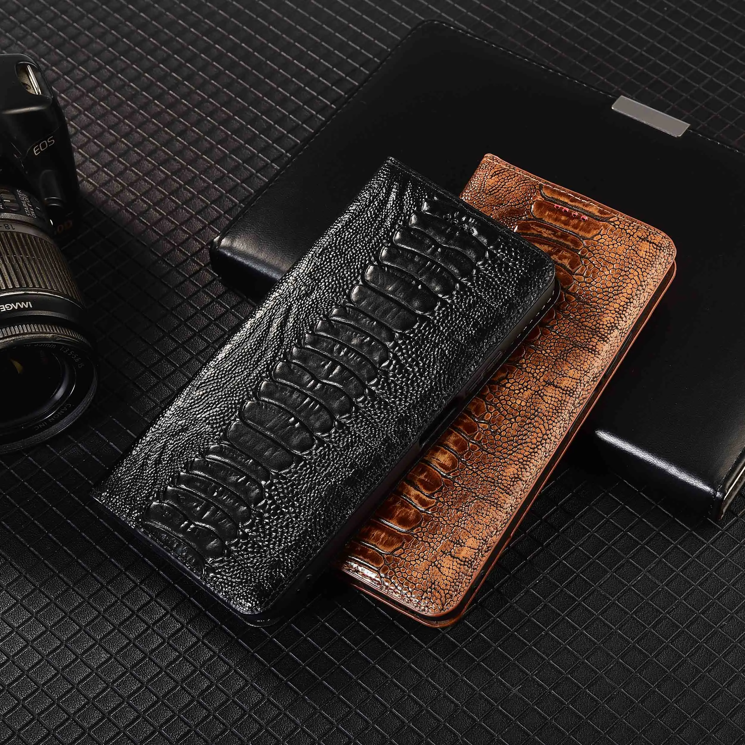 For Honor 8X 9X X10 X20 Pro SE Max Ostrich Feet Pattern Of Genuine Leather Wallet Flip Phone Cover Case Cowhide Scratch-Proof