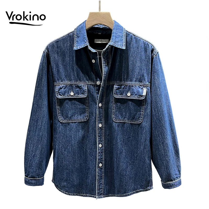 

Spring and Autumn 2023 XL 5XL 6XL 7X men's denim shirt Men's casual fashion all-match cotton long-sleeved denim shirt