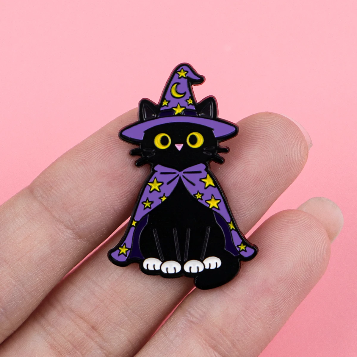Magician Black Cat Enamel Pin Cute Witch Brooch Pines Lapel Pins Badge on Backpack Clothing Accessories Fashion Jewelry Gift