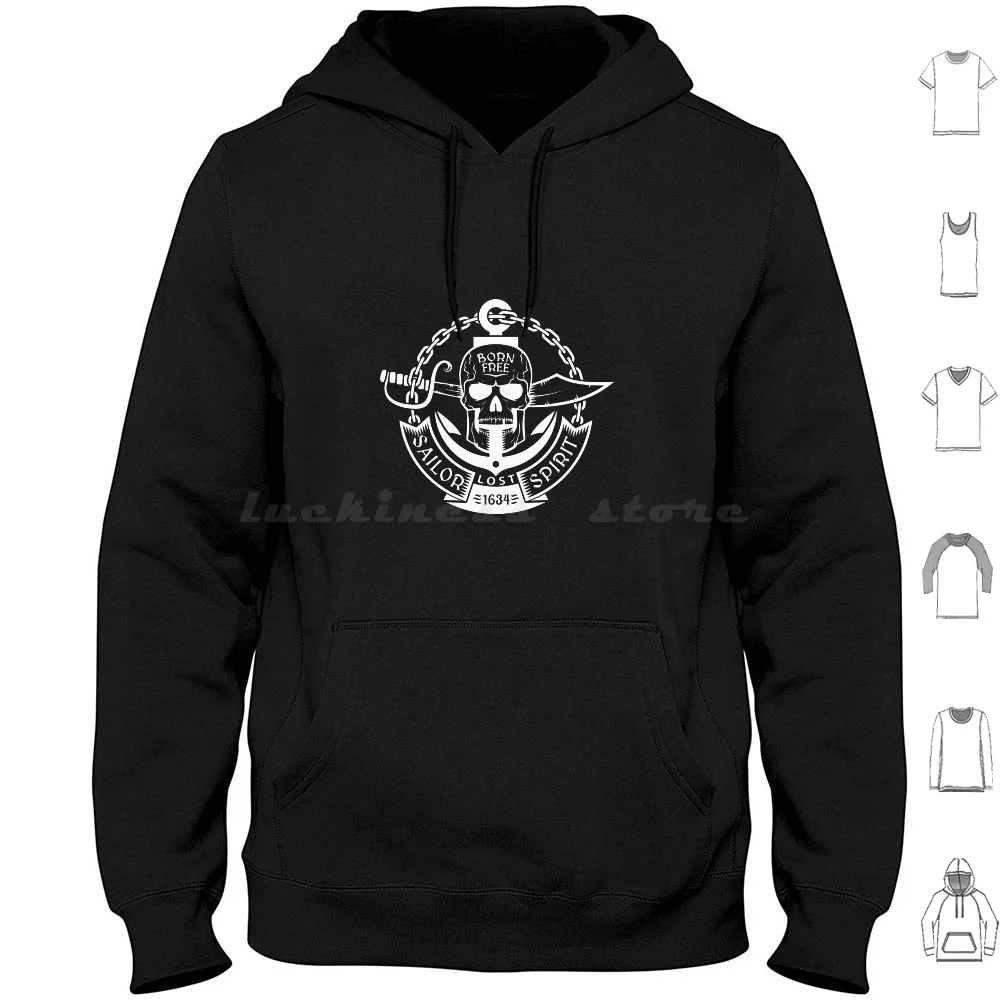 Sailor Spirit Hoodies Long Sleeve Pirate Pirates Ship Skull Ocean Luffy Skeleton Bone Captain Crossbones Pass Away Fun