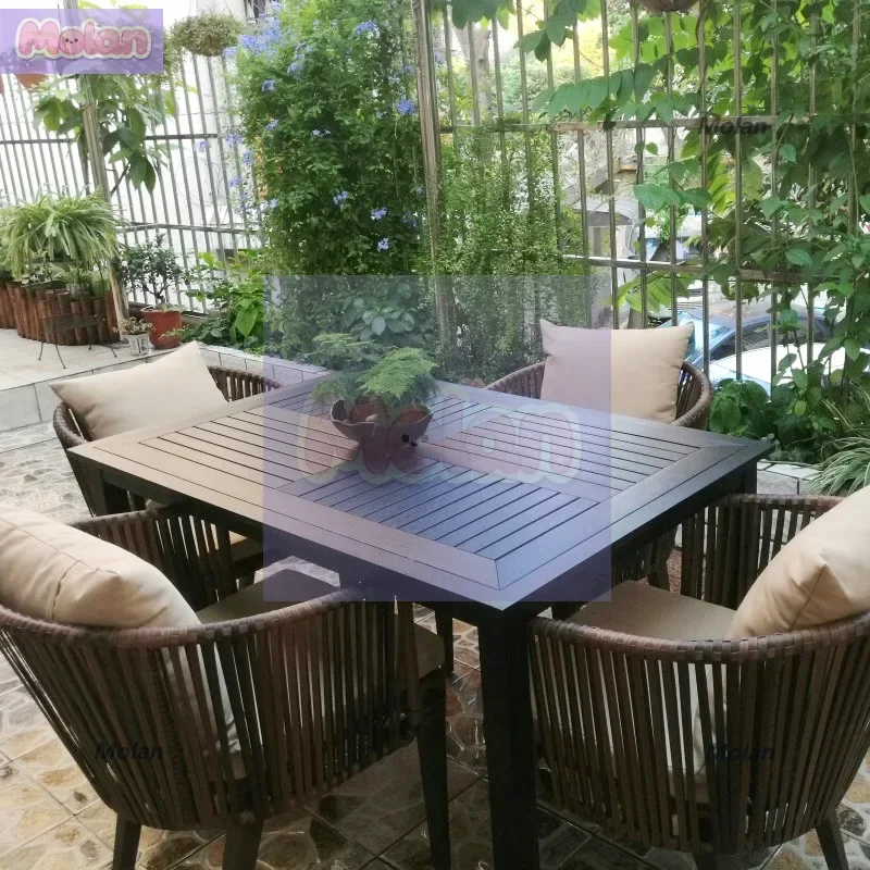 

Outdoor table and chair villa courtyard garden table and chair leisure terrace rattan chair plastic wood table combination outdo