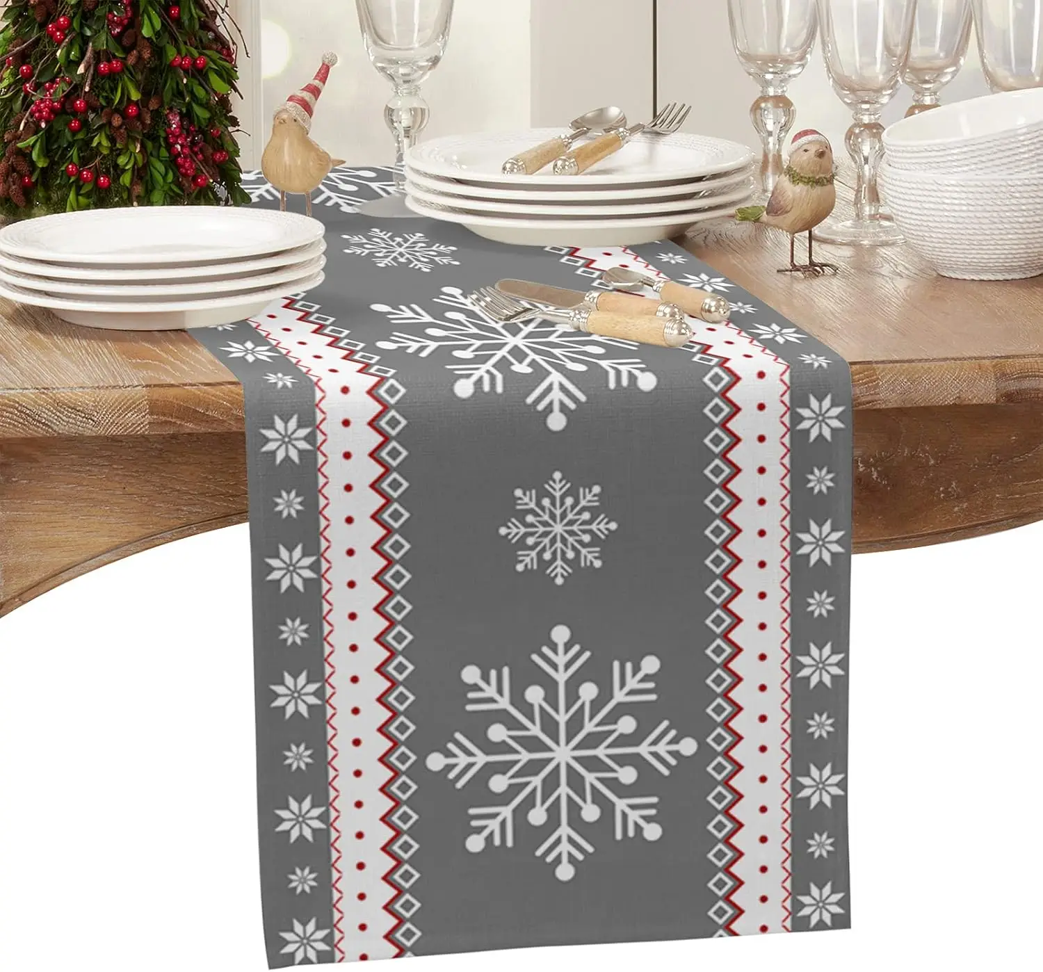 Christmas Snowflake Linen Table Runners Dresser Scarf Decor Farmhouse Dining Table Runners Holiday Party Xmas Decorations