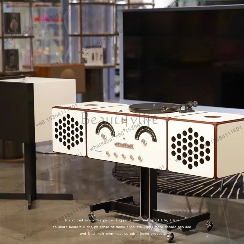Italian retro designer decorative vinyl record player smiley face audio locker side cabinet