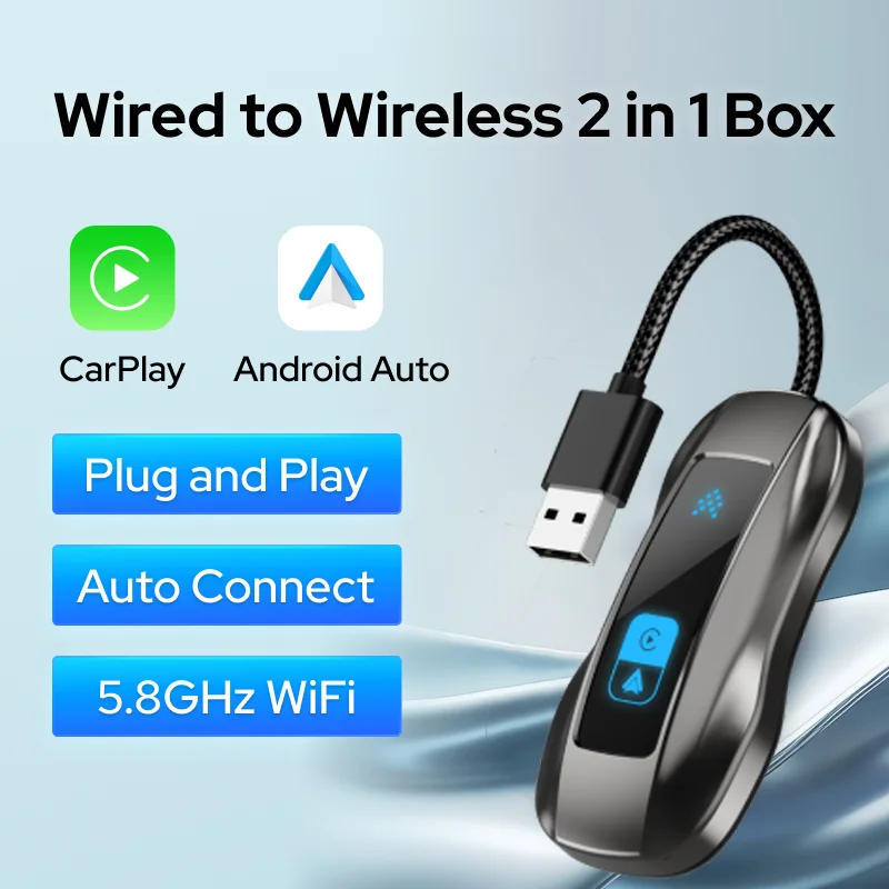 

2-в-1 беспроводной CarPlay и беспроводной Android Auto адаптер AI Smart Conversion Box для автомобиля с проводным автомобилем
