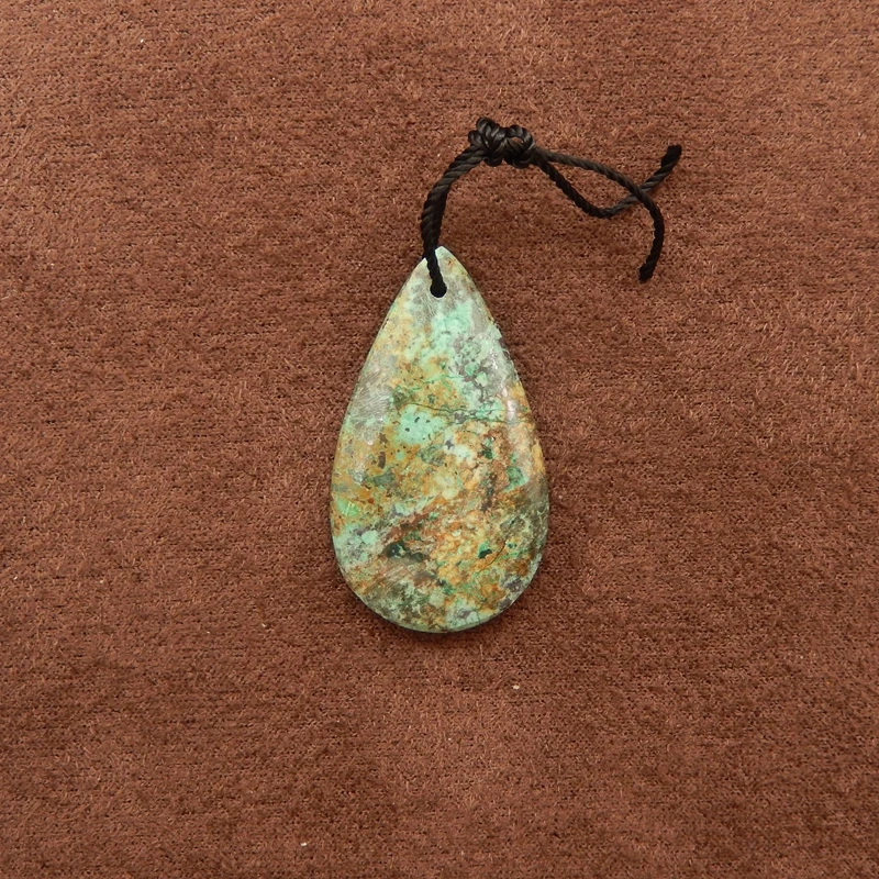 

Polished African Turquoise Teardrop Pendant, Natural Multi-Hued Gemstone, Earthy Green, Brown and Orange Inclusions