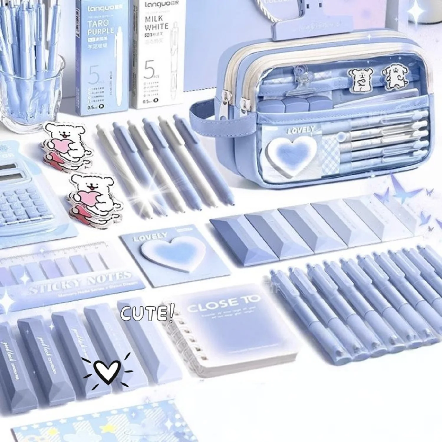 

Makeasy Stationery Set large-capacity pencil case quick-drying pens stickers sticky note pads index labels stationery gift Set