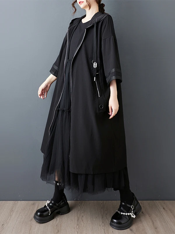 

Faionable Loose Women's Windbreaker 2025 Autumn Season k Sle Long Sve Hooded Jaet Seven-Quarter Length Slimming E...