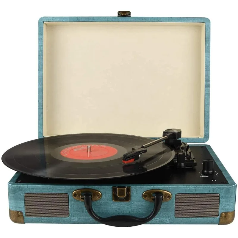 

Vintage 3-Speed Bluetooth Vinyl Turntable with Stereo Speaker, Belt Driven Suitcase Vinyl Record Player