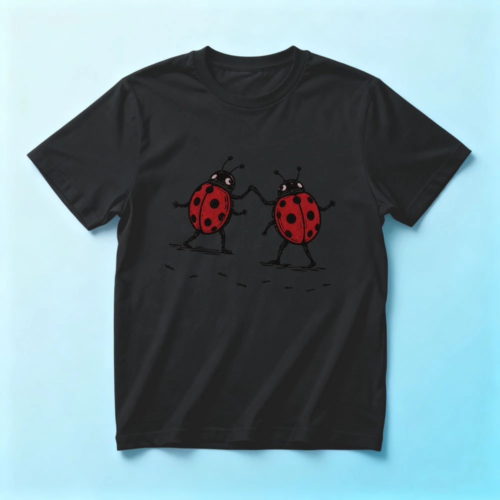 Quirky Ladybug Dance Party Graphic Tee Indie Whimsical Aesthetic Cute Ladybugs Tshirt Women Unisex Summer Casual Cotton Shirt