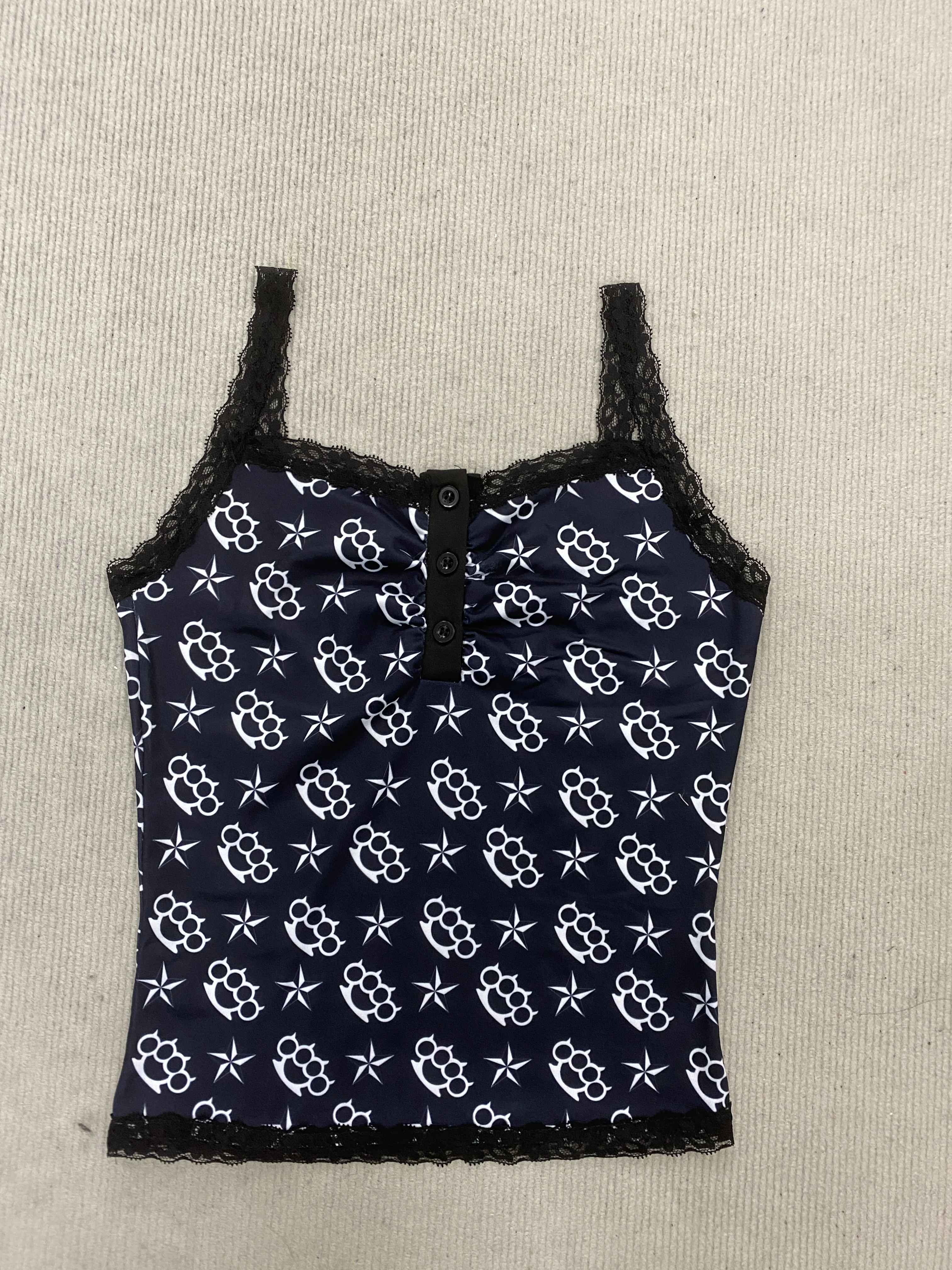 Punk-Style Damen Casual Sexy Camisole-Top für Zuhause, Sommer Gothic-Style mit Spitzeneinsatz und Katzenkrallen-Print, Kurzes Oberteil