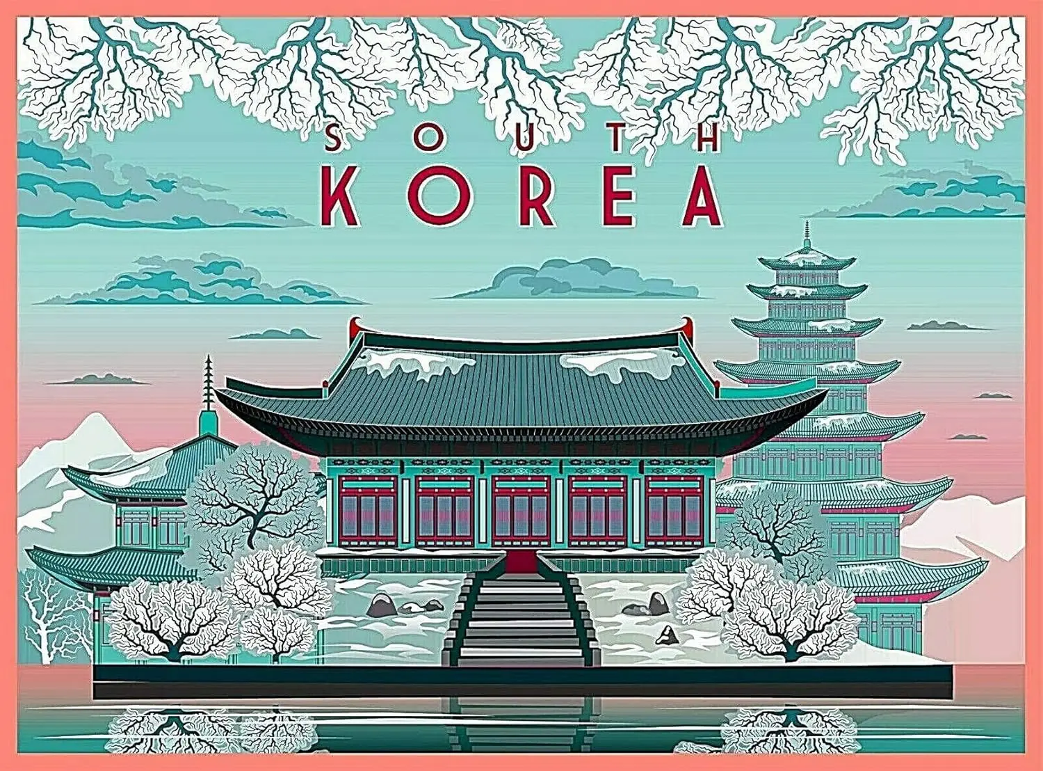 TYmall Wall Art Metal Hanging Sign South Korea in Winter Korean Retro Travel Advertisement Art Deco Metal Poster Tin Sign P sign