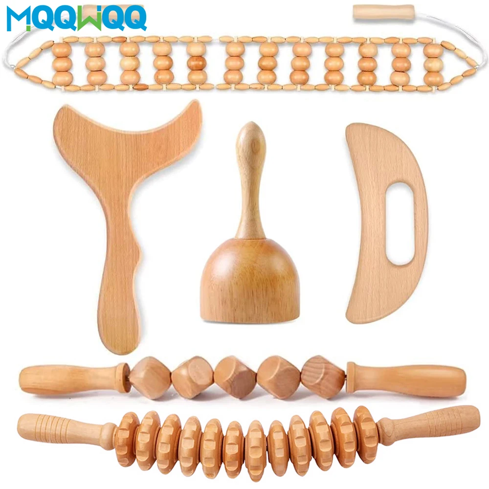 

Wood Therapy Massage Tools Set Wood Roller Massager Wooden Maderoterapia Kit for Body Muscle Pain Relief, Body Sculpting Tools