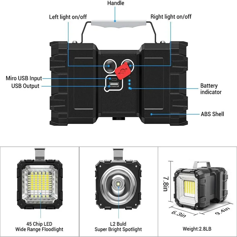 Linterna recargable de mano portátil, reflector de 7 modos, alto Lumen, lámpara LED táctica impermeable para acampar