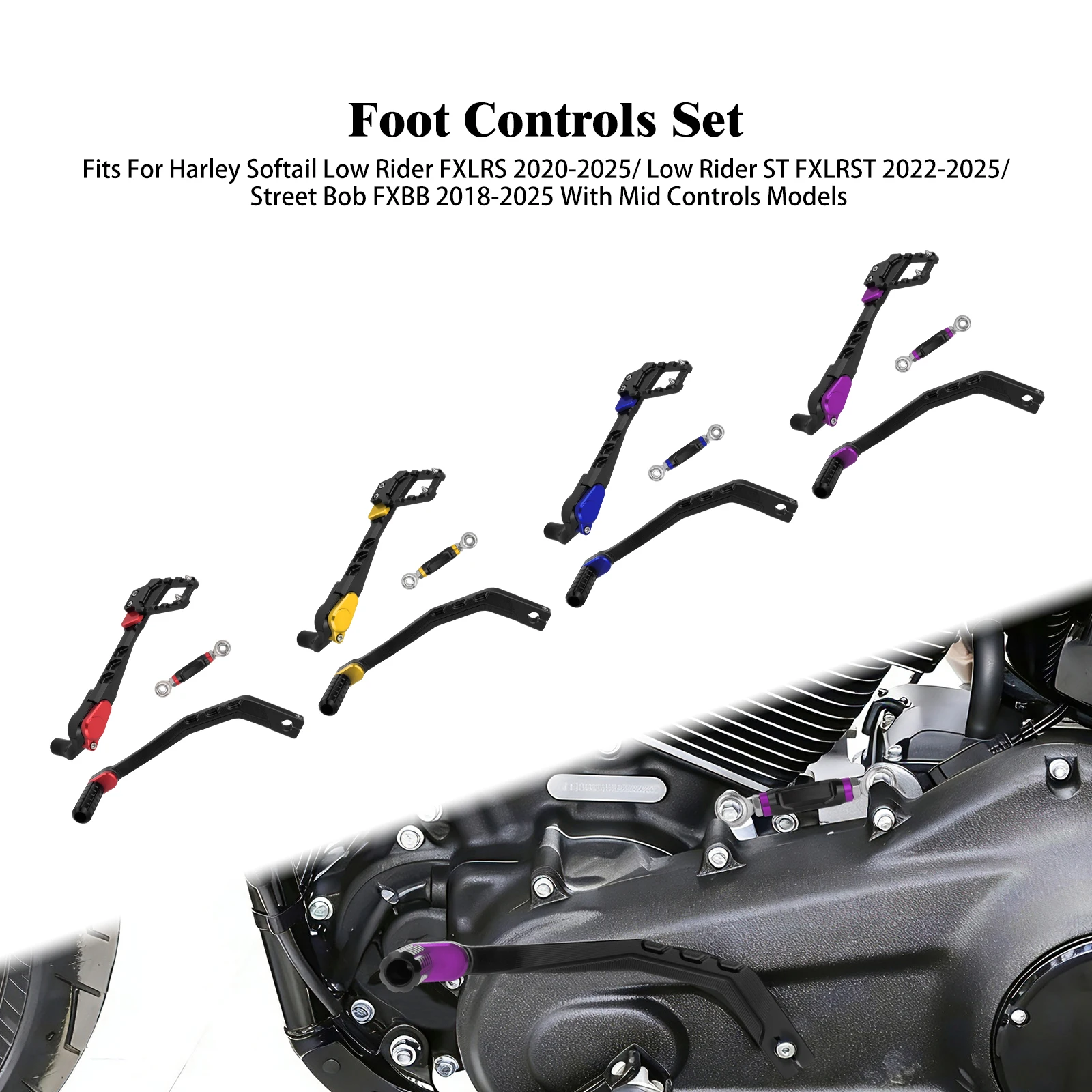 

Motorcycle Foot Controls Set Brake Arm Lever Linkage Rod Pedal Kit For Harley Softail Low Rider 20-25 FXLRST Street Bob 2018-25