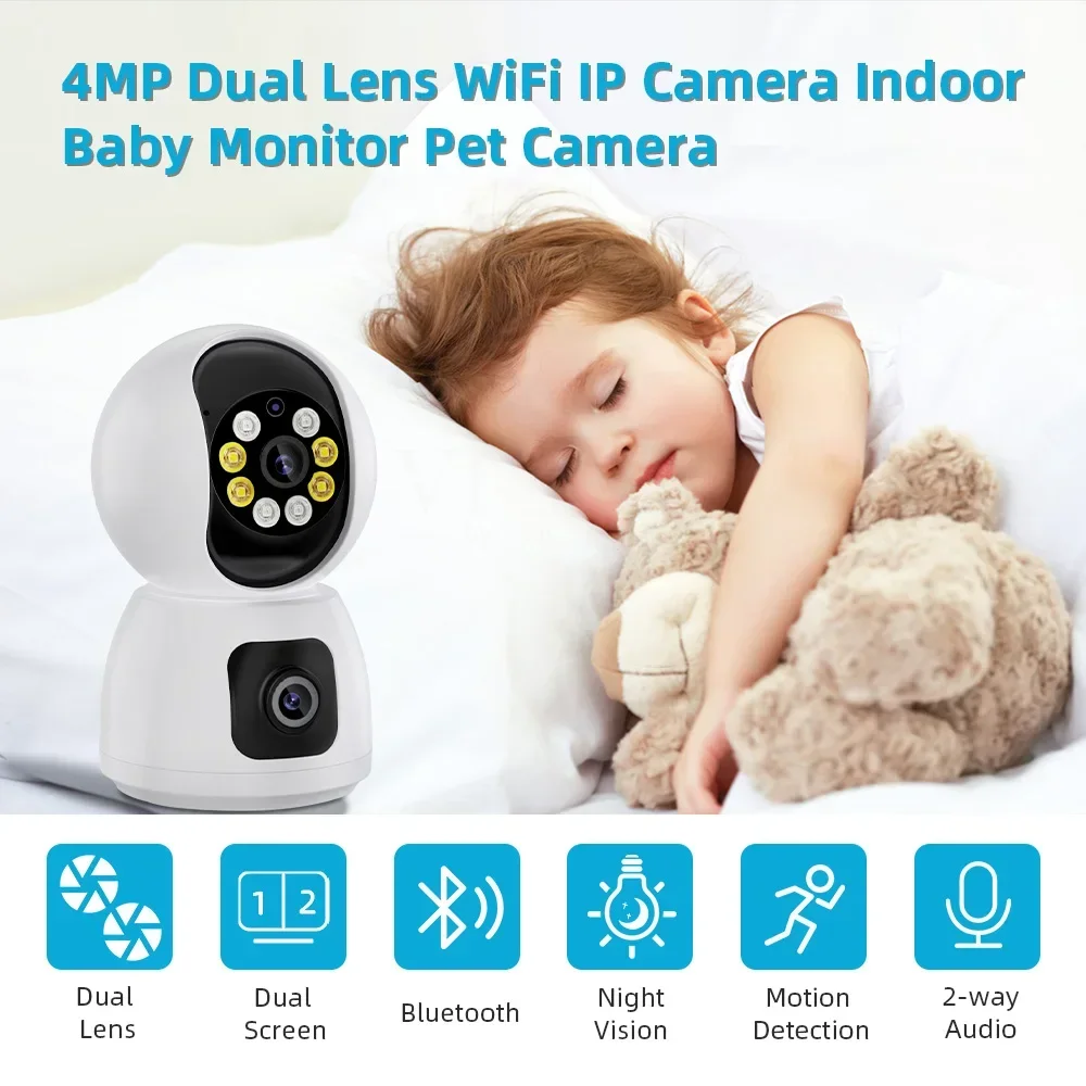 ICSee Indoor Wifi Camera Smart Wireless Baby Monitors Dual Lens IP Surveillance Camera 2K Pet Monitor Night Vision Home Security