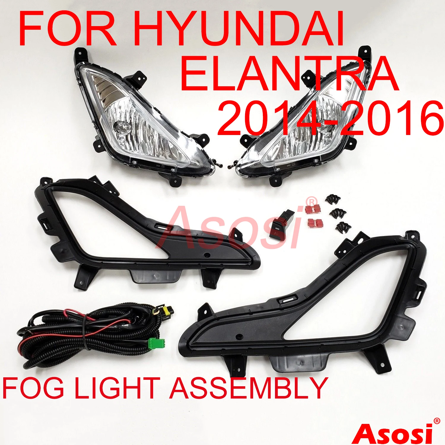 Front Bumper Fog Lights Kit For Hyundai Elantra 2014 2015 2016 Left + Right Side With Bulb Switch Wire Harness Bezel