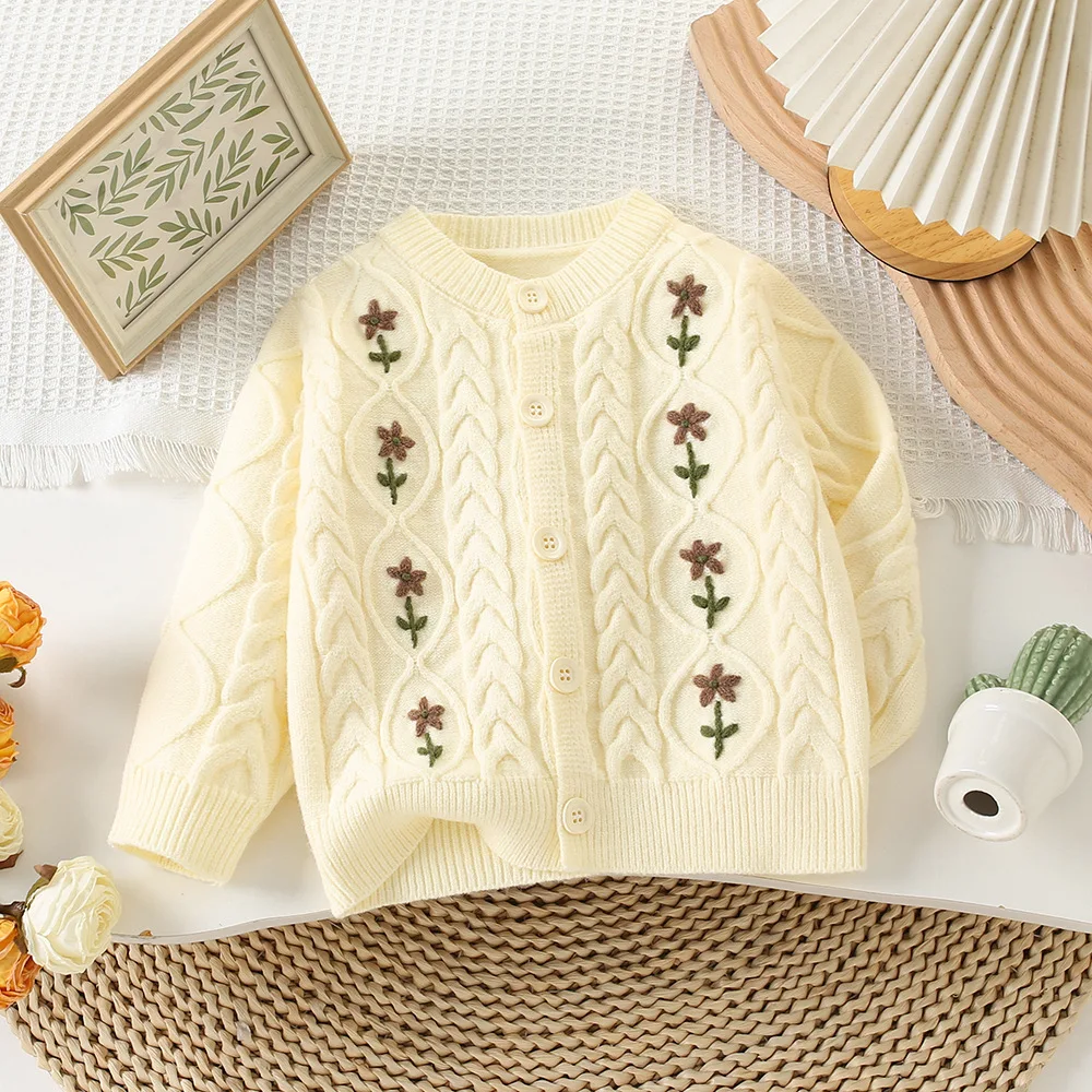 2024 New Children Forest Circle Flower Cardigan Sweater Coat Girls Knitted Sweater Fashionable Korean Style Top