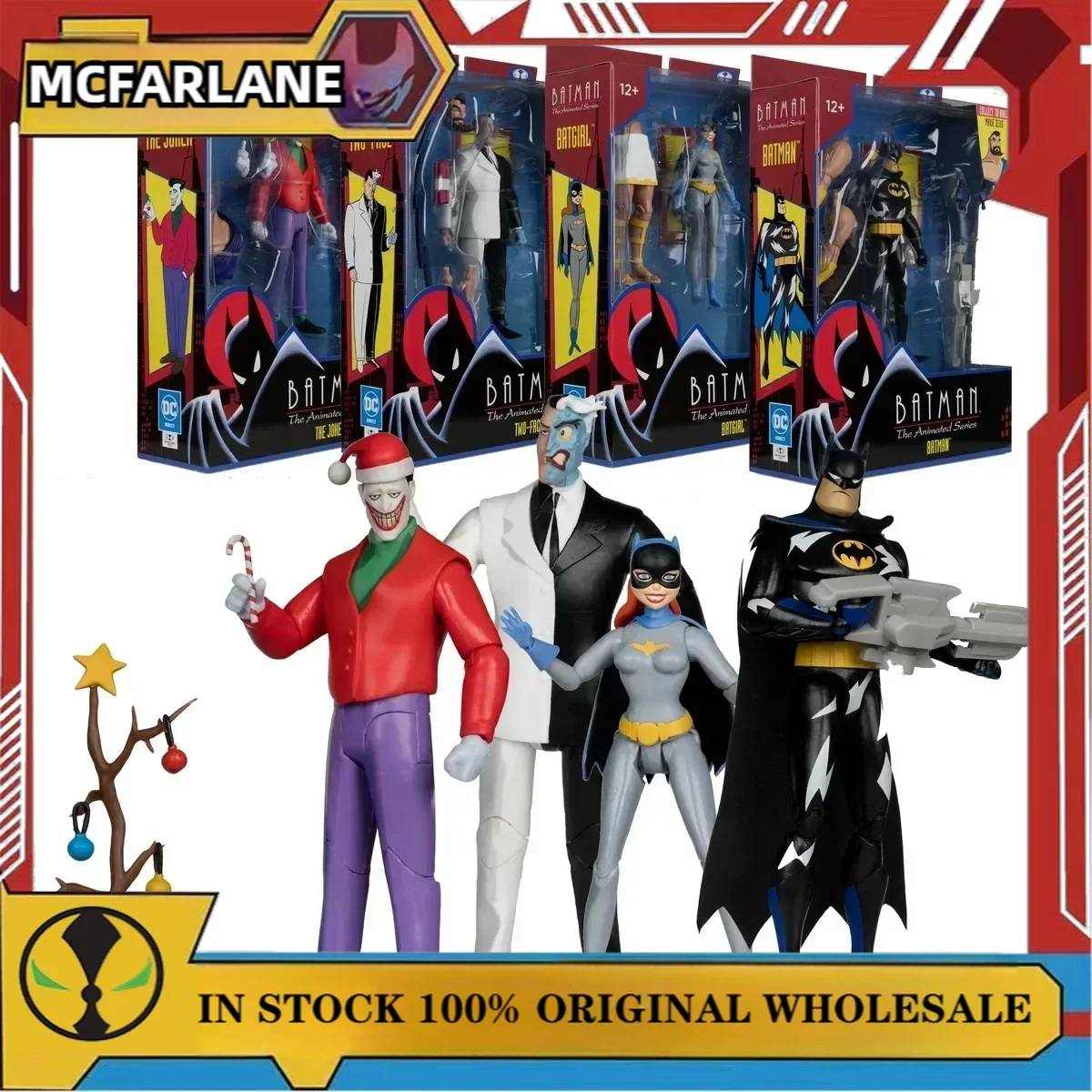 McFarlane  BTAS 6IN BUILD TWO-FACE LIGHTNING STRIKE BATMAN CHRISTMAS WITH THE JOKER BATGIRL Batman: The Animated Series