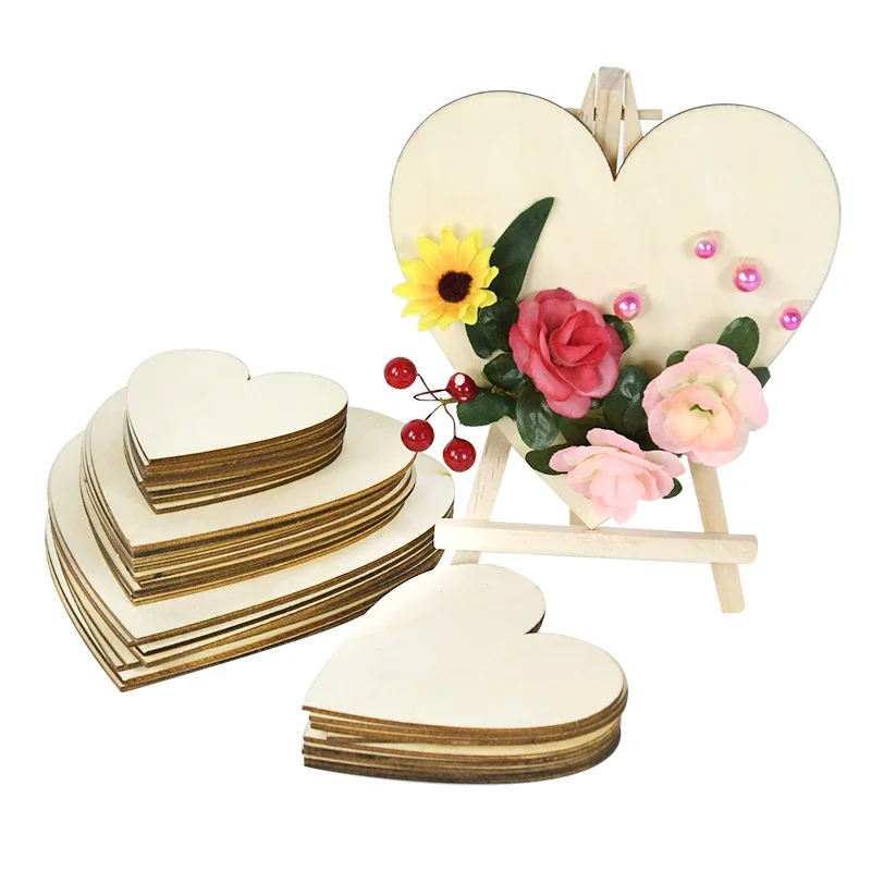 Hochzeit Liebe Herzform Holz Konfetti Blanko Herz Chips Valentinstag Dekoration Hochzeit Romantische Natürliche Bastelbedarf – Detail 4