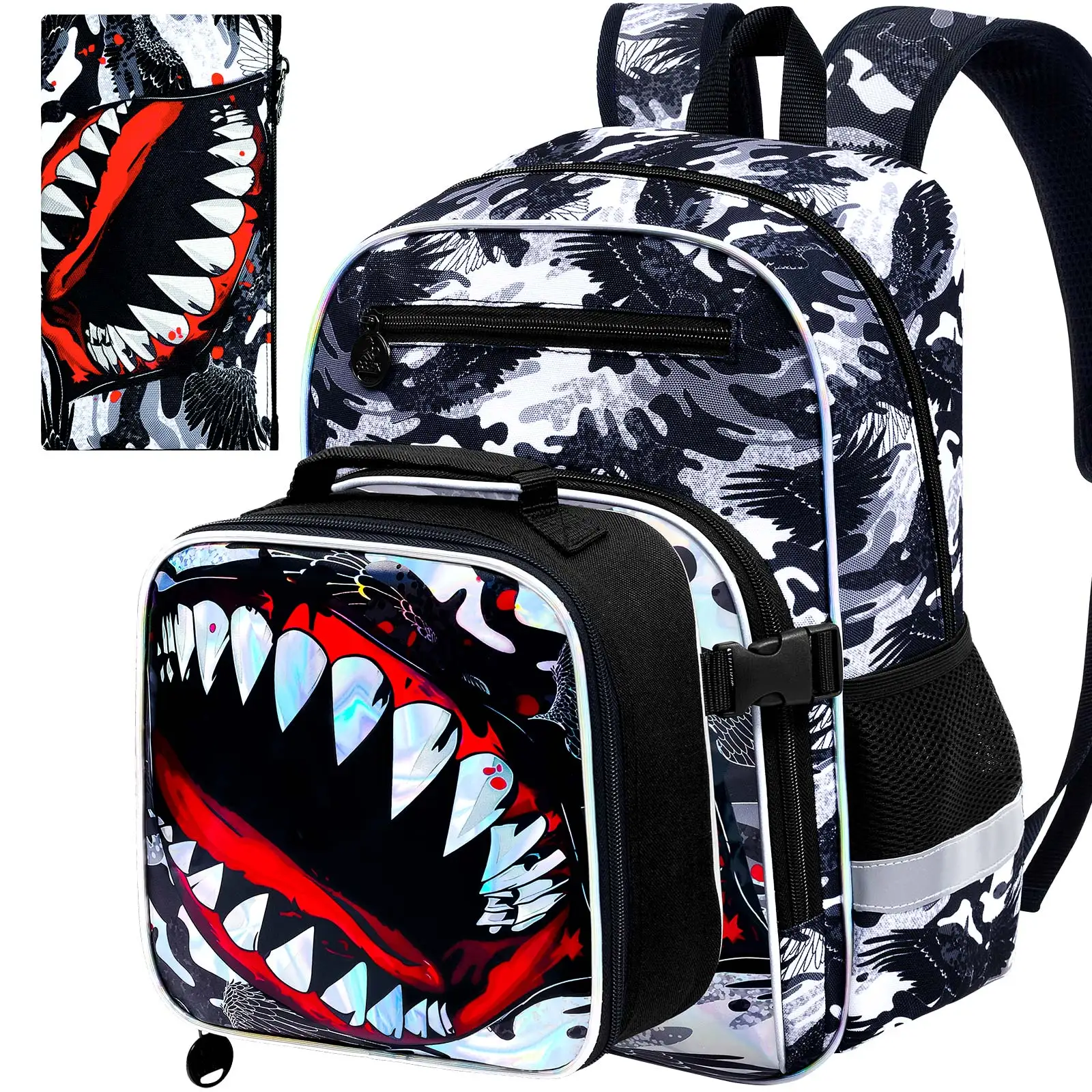 

Рюкзак Shark 16 дюймов для мальчика, школьный ранец из 3 предметов для начальной школы, дошкольников и детского сада, детские рюкзаки с ланч-боксом (черный)