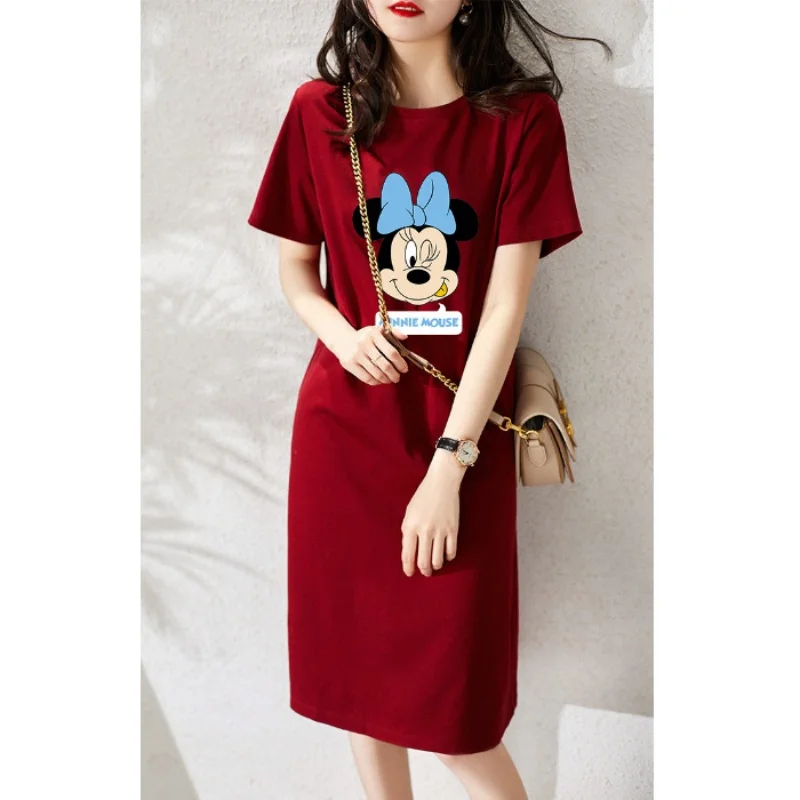 Women's Summer Dress Cute Cartoon Design Casual Medium-length Dress Short Sleeves Ideal For Summer