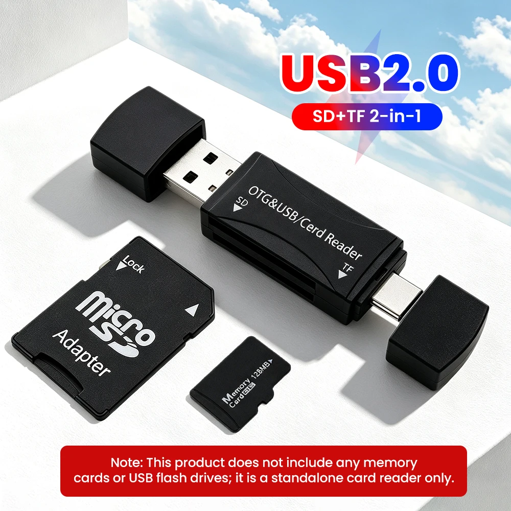 USB2.0 Card Reader USB A+Type-C Dual Interface to SD/TF Memory Card Adapter For Cellphones Tablets Laptops External Card Readers