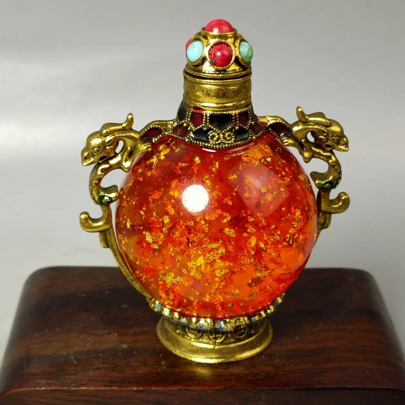 Antique Miscellaneous Antique Antique Cloisonne Inlaid Imitation Amber Snuff Bottle Retro Smoking Set Ornaments