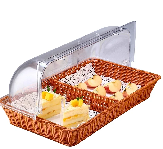 

Bread basket rattan covered cake snacks food display tray fruit basket European rectangle