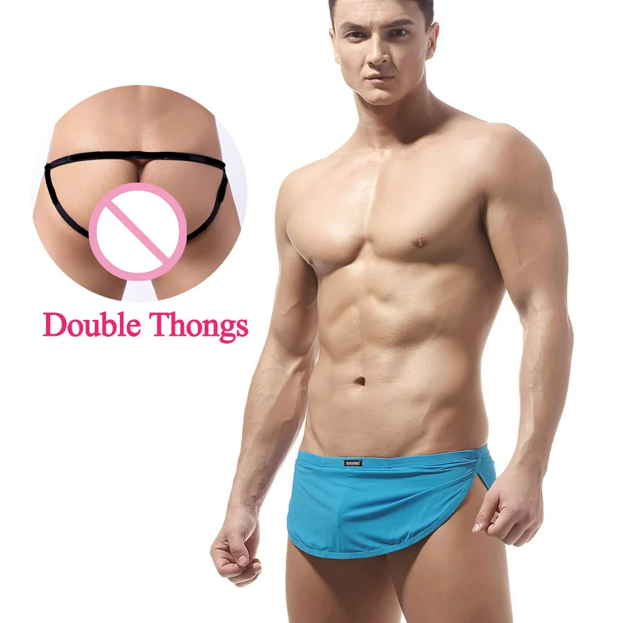 

Man Sexy Boxers with Penis Pouch Open Crotch Double Thongs Beach Fashion Breathable Arrow Pants Ropa Interior Hombre Butt Lift