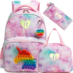 Mochila para meninas, crianças pré-escolares elementares, lancheira