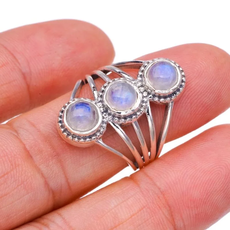 

StarGems® Natural Moonstone Handmade 925 Sterling Silver Ring 7.75 F2514