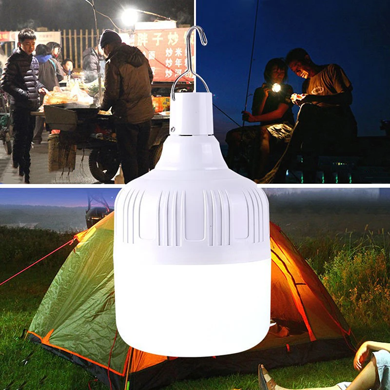 1PC Outdoor USB Rechargeable LED Lamp Bulbs 60W Emergency Light Hook Up Camping Fishing Portable Lantern Night Lights