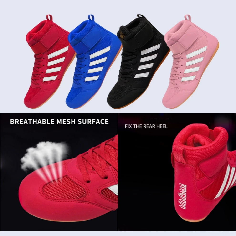 High Performance Boxing Shoes for Men Women Child Lightweight Breathable Wrestling Shoes Training Matches Anti-slip Sole