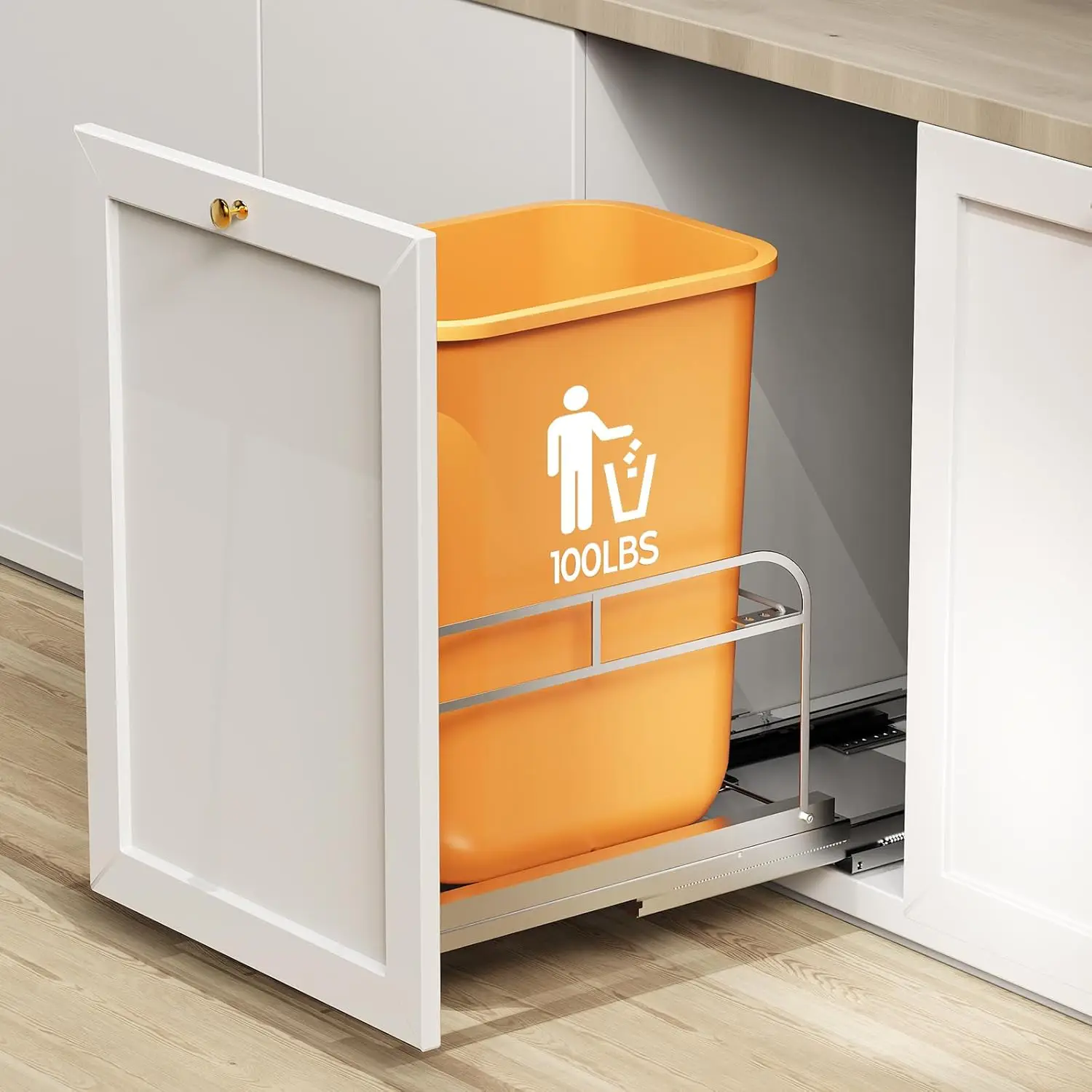 

Under Cabinet Pull-Out Trash Can Kit with Soft-Close Slides, Fits Kitchen Sink Drawer, Min 12"W x 18"D Cabinet