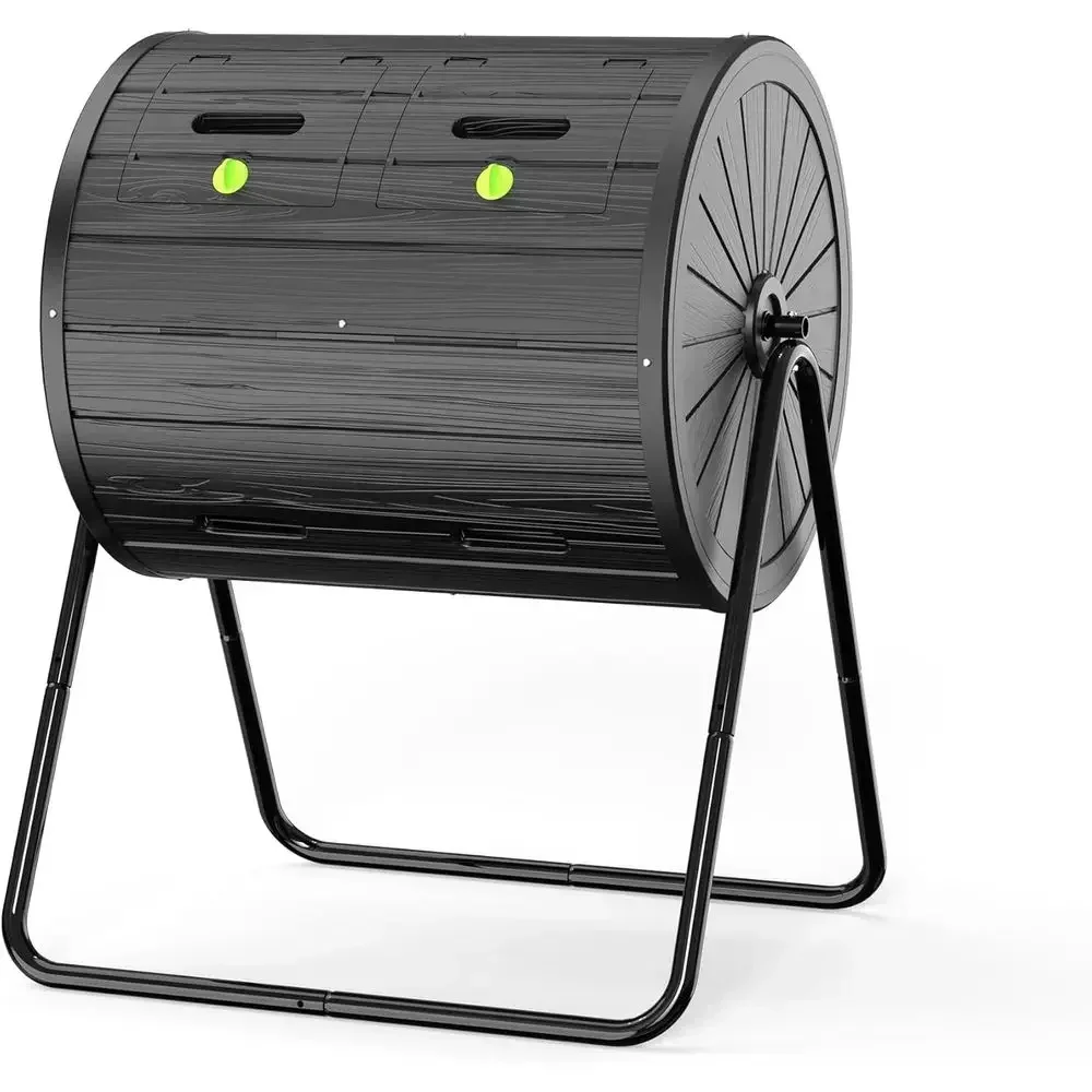All-Season 37.5 Gallon Dual Chamber Tumbler Compost Bin for Garden and Yard Waste (Black)