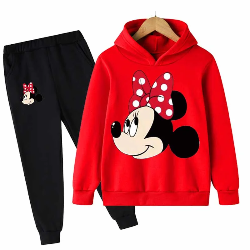 

Minnie Mouse Baby Girls Clothing Set Tricken Fleece Children Hooded Outerwear Tops Pants 2PCS Outfits Kids Toddler Warm Costume