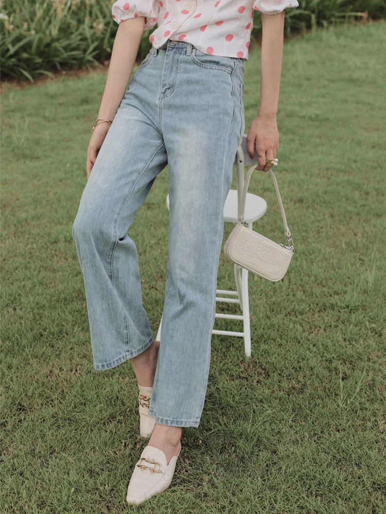 

Bela Studio High Waist Slimming Straight Leg Jeans Versatile Loose Fit 9-Piece Denim Pants for Young Women Summer Season