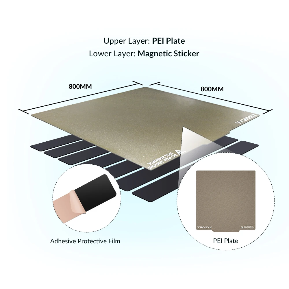 Imagem -06 - Tronxy-heatbed Hot Bed Pei Adesivo com Base Magnética Folha de Aço Folha Pré-aplicada Impressora 3d 800x800 mm 1000x1000 mm
