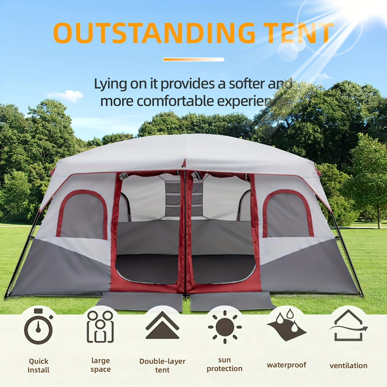 Two room sunscreen breathable rain tent outdoor camping double camping equipment supplies camping portable folding large tent